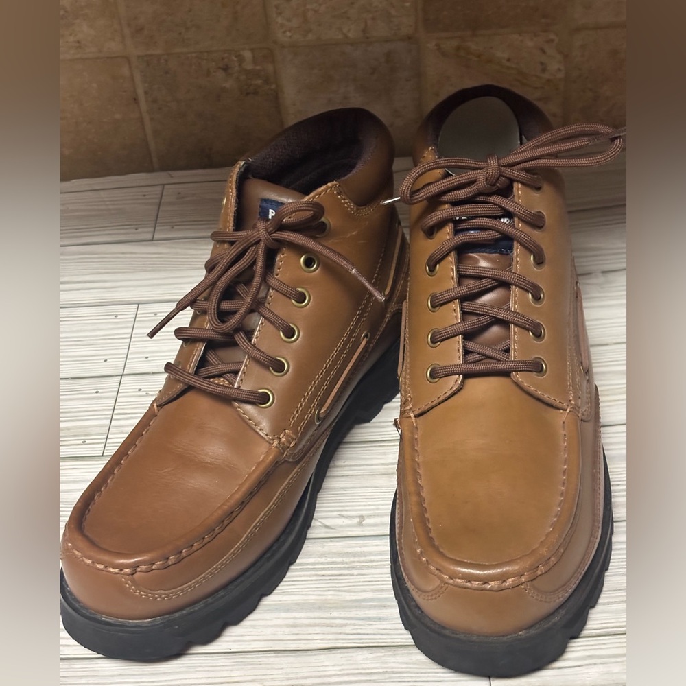 Vintage Y2K Polo Ralph Lauren Leather Boots Athletic High Top Tan Men’s Sz 9.5